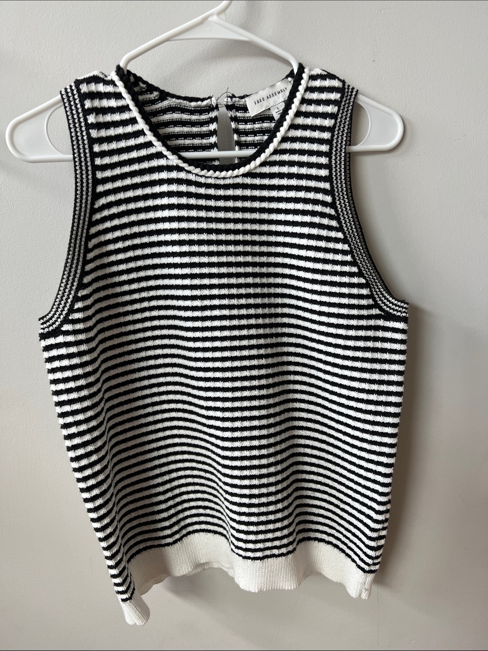 Free Assembly Black & White Striped Ribbed Knit Tank